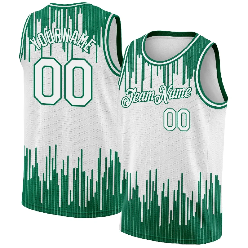 Adult Basketball Jersey-Custom White Kelly Green Abstract Vertical Lines Authentic City Edition Basketball Jersey