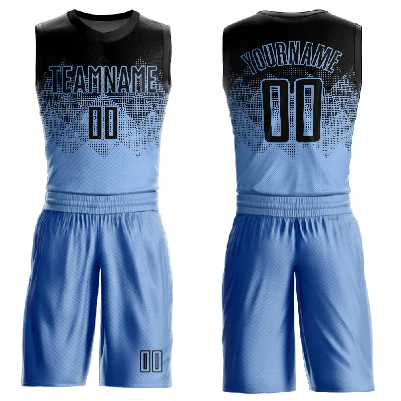 Basketball Jersey with Adjustable Fit-Custom Light Blue Black Round Neck Sublimation Basketball Suit Jersey