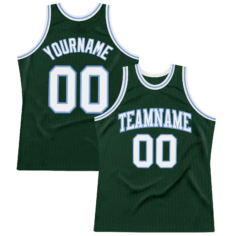 Basketball Jersey with Team Spirit-Custom Hunter Green White-Light Blue Authentic Throwback Basketball Jersey