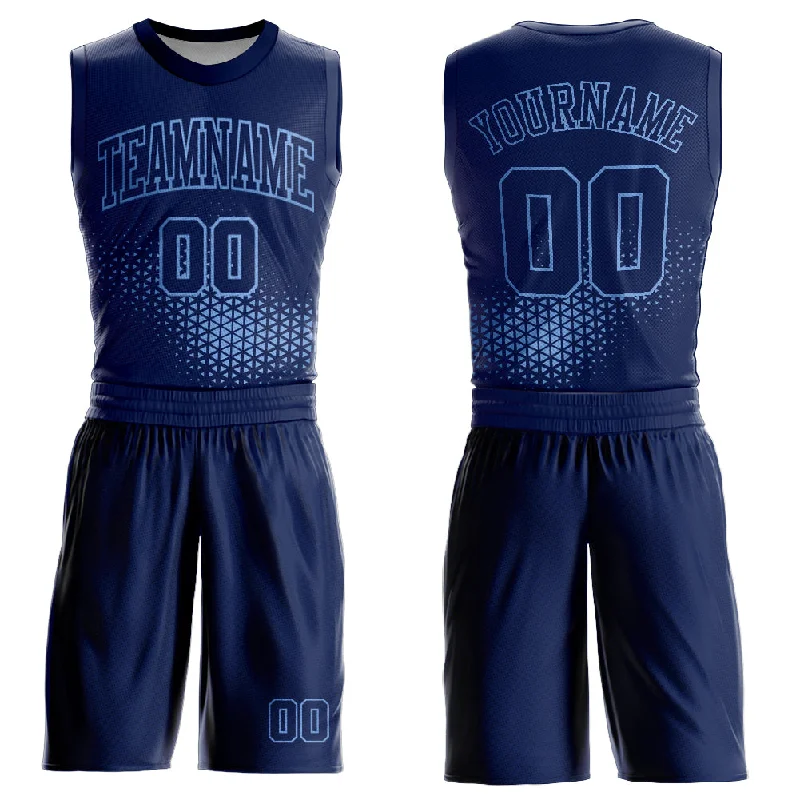 Youth Basketball Jersey-Custom Navy Light Blue Round Neck Sublimation Basketball Suit Jersey