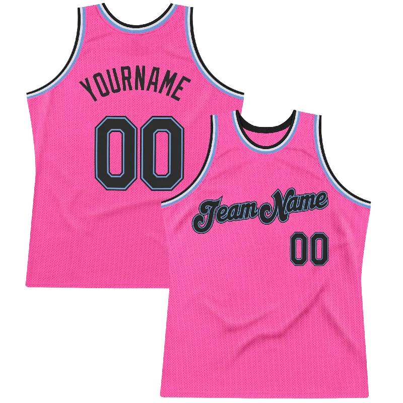 Basketball Jersey for Fundraising Events-Custom Pink Black-Light Blue Authentic Throwback Basketball Jersey