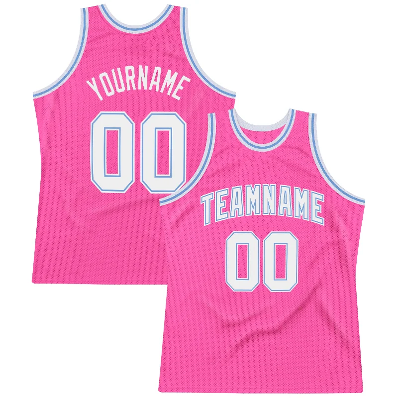 Basketball Jersey for Friends Groups-Custom Pink White-Light Blue Authentic Throwback Basketball Jersey