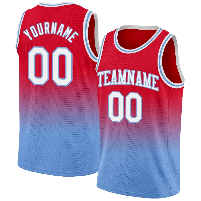 Basketball Jersey for Minor League-Custom Red White-Light Blue Authentic Fade Fashion Basketball Jersey