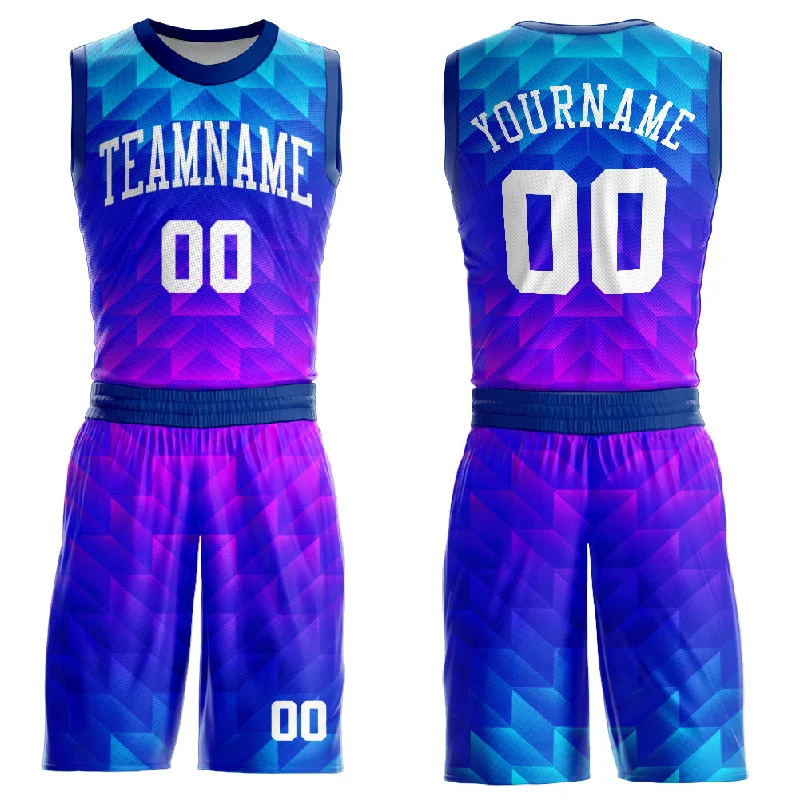 Basketball Jersey with Logo Print-Custom Royal White Light Blue-Hot Pink Round Neck Sublimation Basketball Suit Jersey