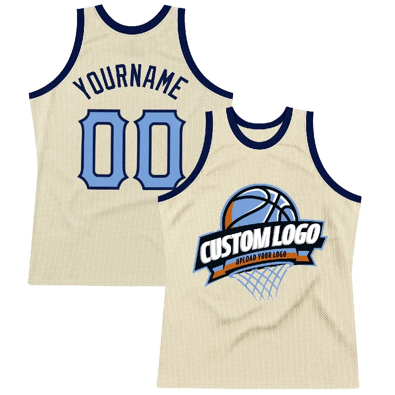 Basketball Jersey for Holiday Events-Custom Cream Light Blue-Navy Authentic Throwback Basketball Jersey