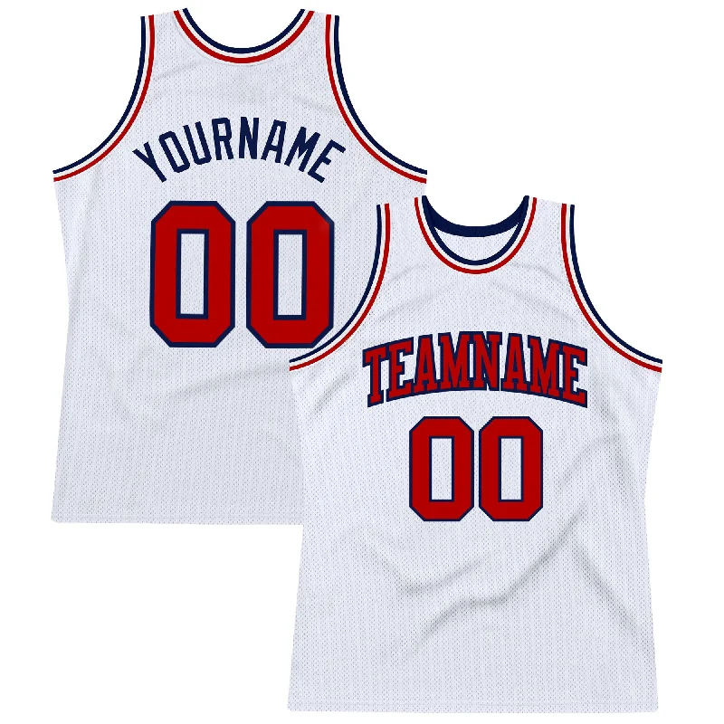 Basketball Jersey for Tournament-Custom White Red-Navy Authentic Throwback Basketball Jersey