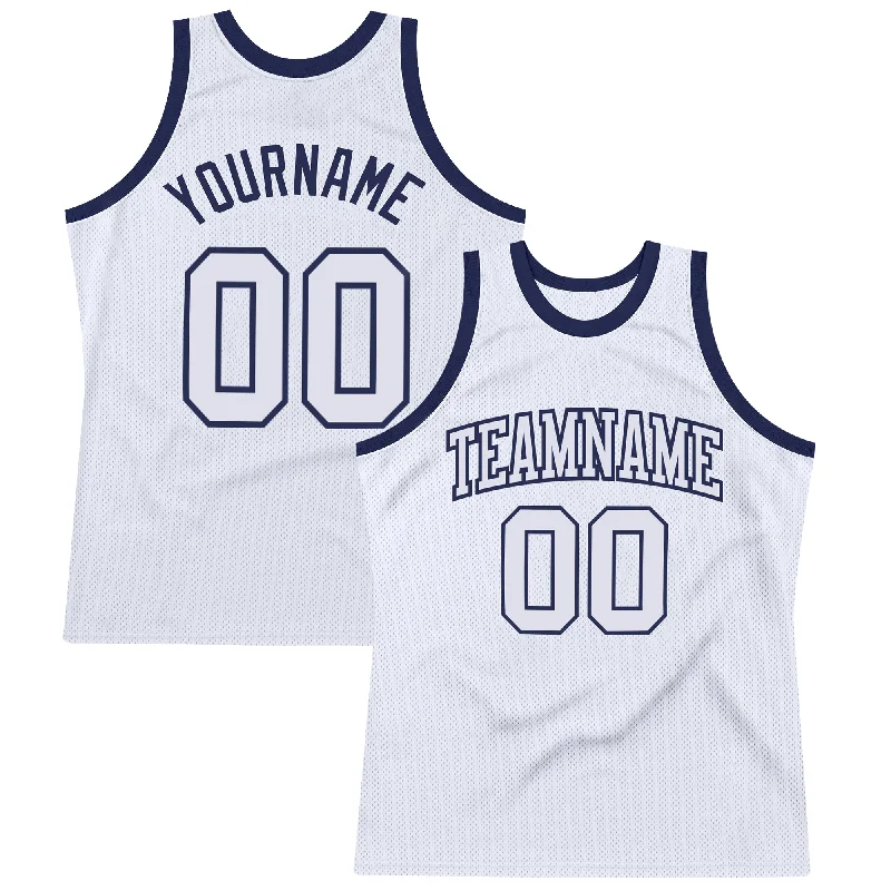 Comfortable Basketball Jersey-Custom White White-Navy Authentic Throwback Basketball Jersey