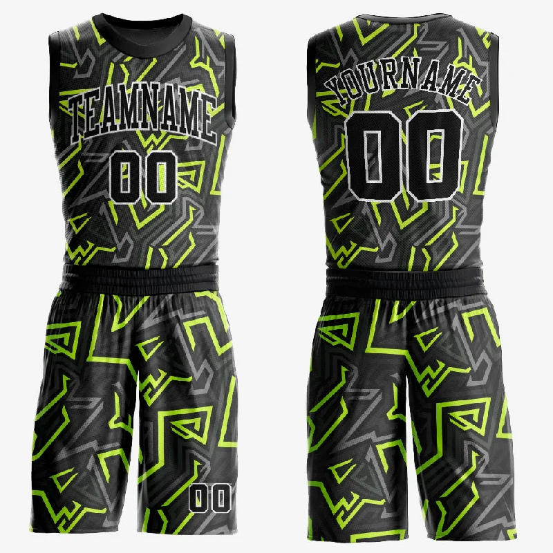 Basketball Jersey with Team Colors-Custom Black Black-Neon Green Round Neck Sublimation Basketball Suit Jersey