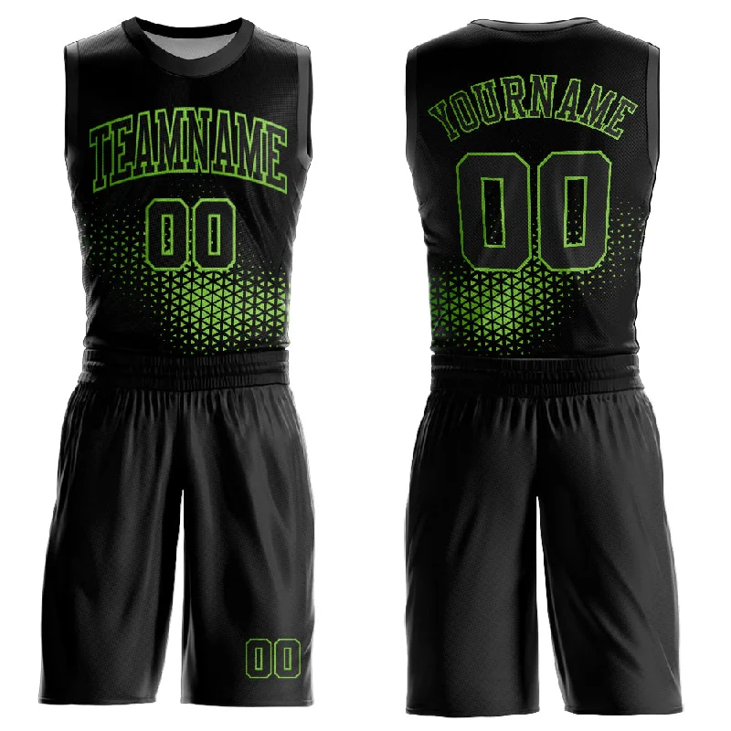 Retro Basketball Jersey-Custom Black Neon Green Round Neck Sublimation Basketball Suit Jersey