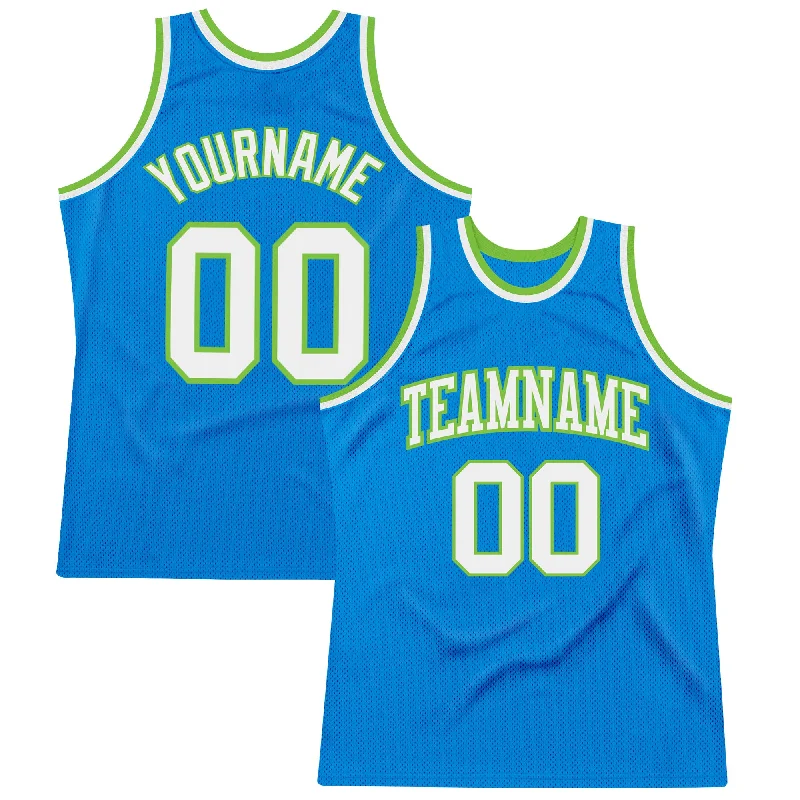 Basketball Jersey for Adult-Custom Blue White-Neon Green Authentic Throwback Basketball Jersey