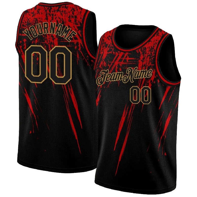 Custom Basketball Jersey with Club Logo-Custom Black Old Gold 3D Pattern Design Authentic Basketball Jersey