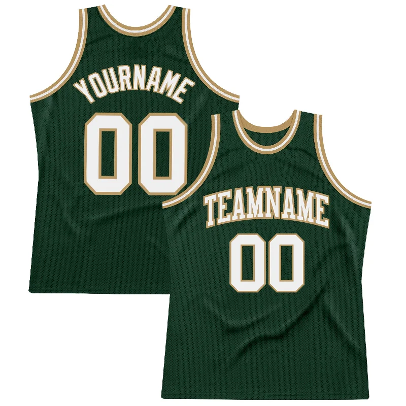 Cheap Basketball Jersey-Custom Hunter Green White-Old Gold Authentic Throwback Basketball Jersey