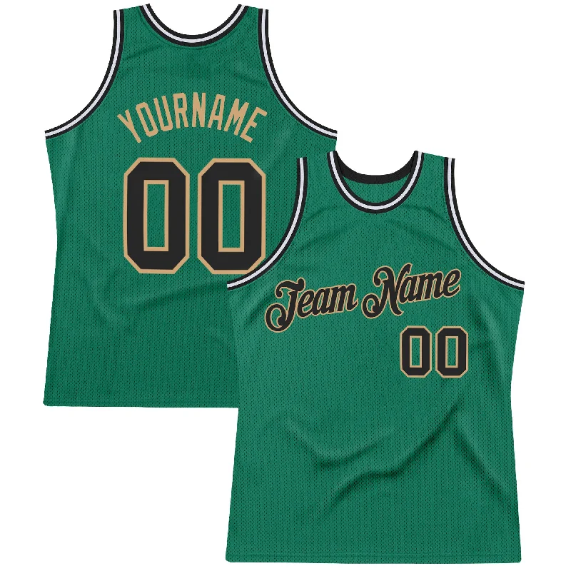 High Quality Basketball Jersey-Custom Kelly Green Black-Old Gold Authentic Throwback Basketball Jersey