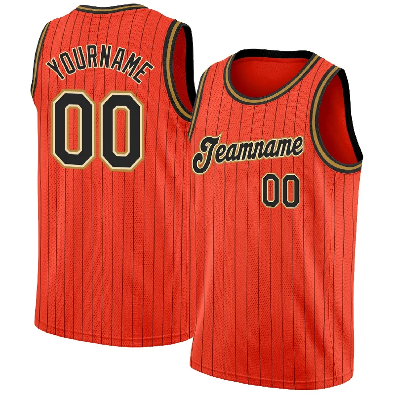 Basketball Jersey for Professional Teams-Custom Orange Black Pinstripe Black-Old Gold Authentic Basketball Jersey