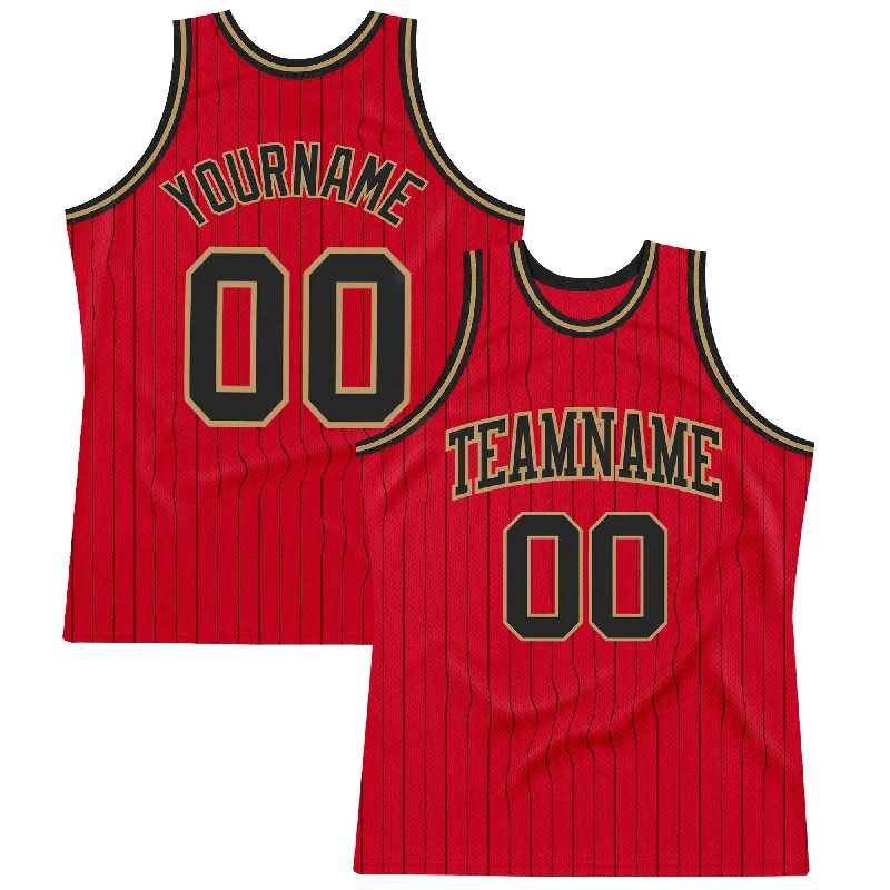 Basketball Jersey with Sport Design-Custom Red Black Pinstripe Black-Old Gold Authentic Basketball Jersey