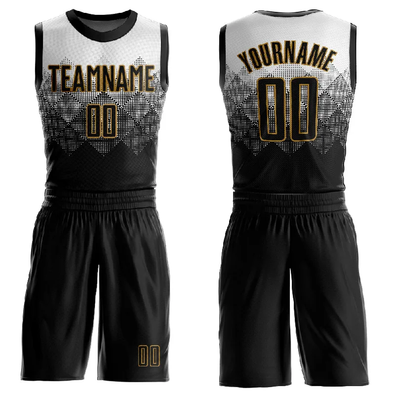 Custom Basketball Jersey Design-Custom White Black-Old Gold Round Neck Sublimation Basketball Suit Jersey