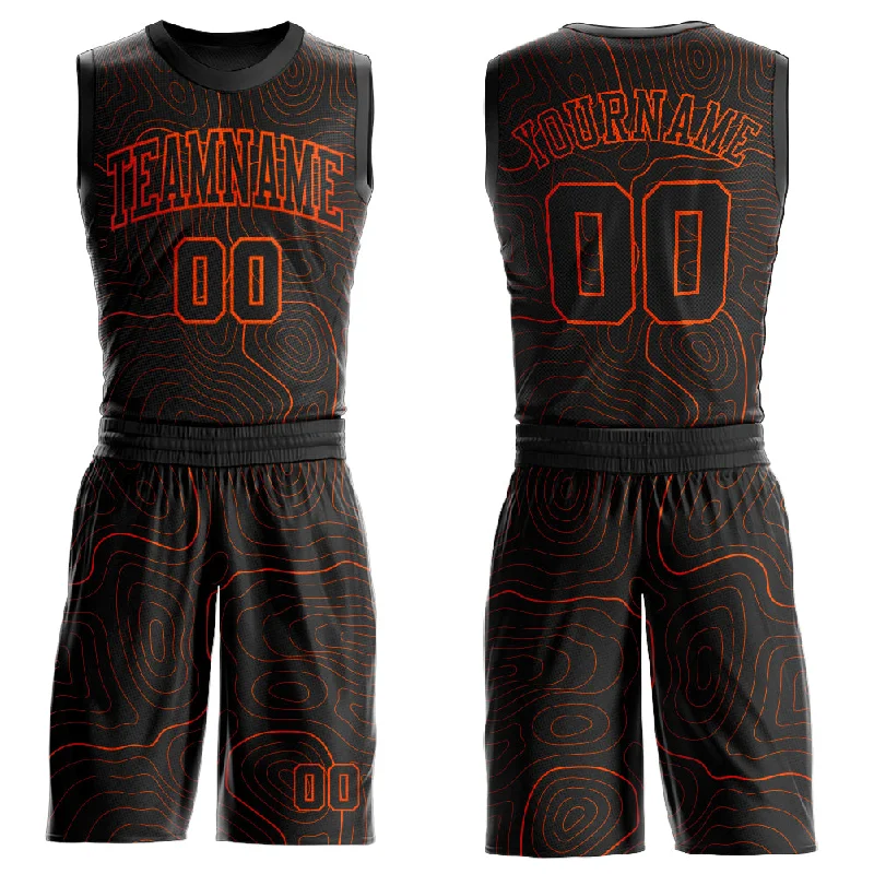 Personalized Basketball Jersey for Youth-Custom Black Orange Round Neck Sublimation Basketball Suit Jersey