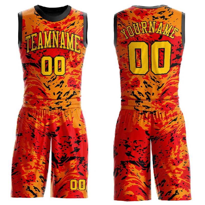 Basketball Jersey with Sleeve Stripes-Custom Figure Gold-Orange Round Neck Sublimation Basketball Suit Jersey