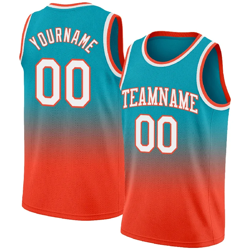 Custom Basketball Jersey for Sports Fans-Custom Teal White-Orange Authentic Fade Fashion Basketball Jersey