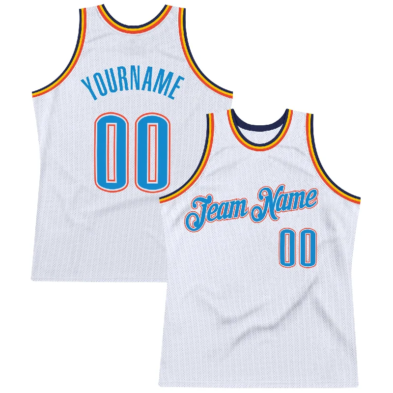 Basketball Jersey with Quick-Dry Technology-Custom White Blue-Orange Authentic Throwback Basketball Jersey