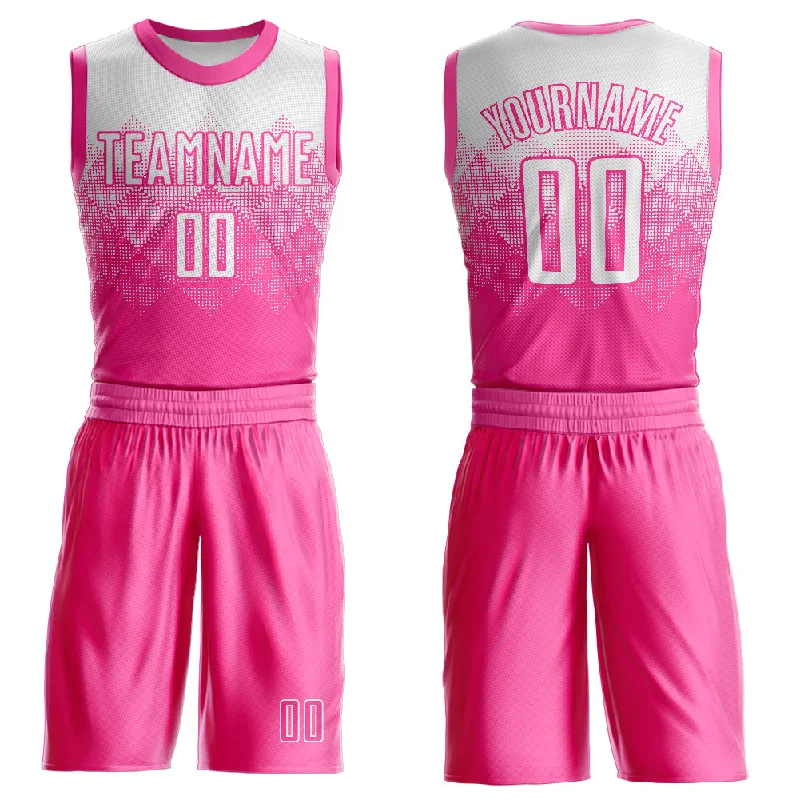 Comfortable Basketball Jersey-Custom Pink White Round Neck Sublimation Basketball Suit Jersey