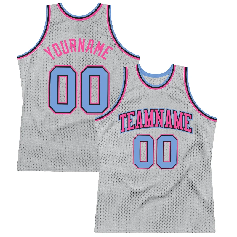 Basketball Jersey for Basketball Fans Club-Custom Gray Light Blue-Pink Authentic Throwback Basketball Jersey