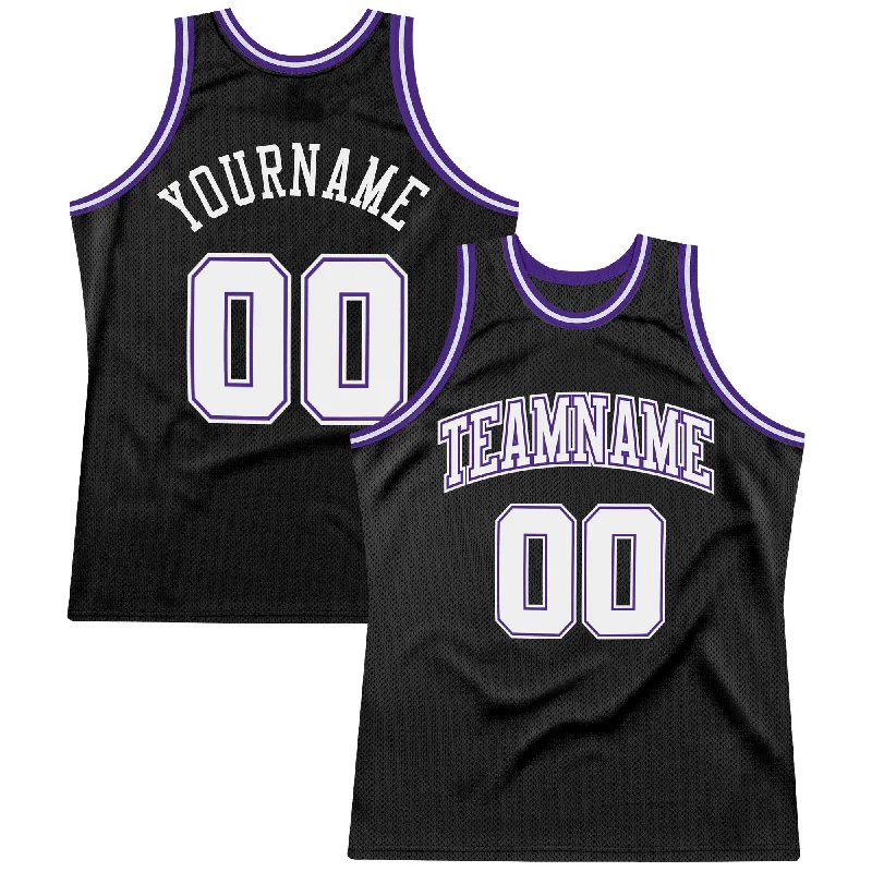 Basketball Jersey for Winter Games-Custom Black White-Purple Authentic Throwback Basketball Jersey