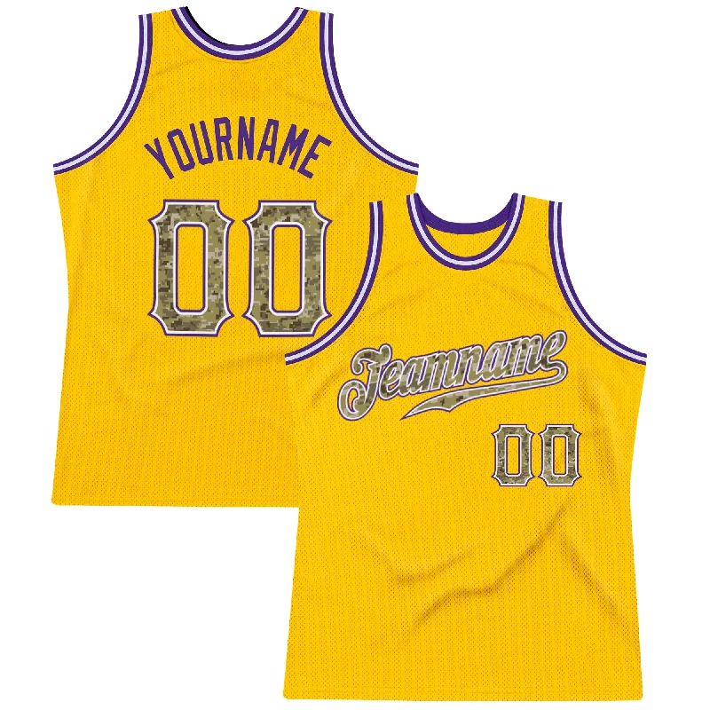 Basketball Jersey for Sports Fanatics-Custom Gold Camo-Purple Authentic Throwback Basketball Jersey