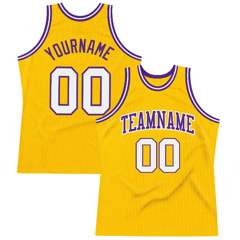 Basketball Jersey for Local Club-Custom Gold White-Purple Authentic Throwback Basketball Jersey