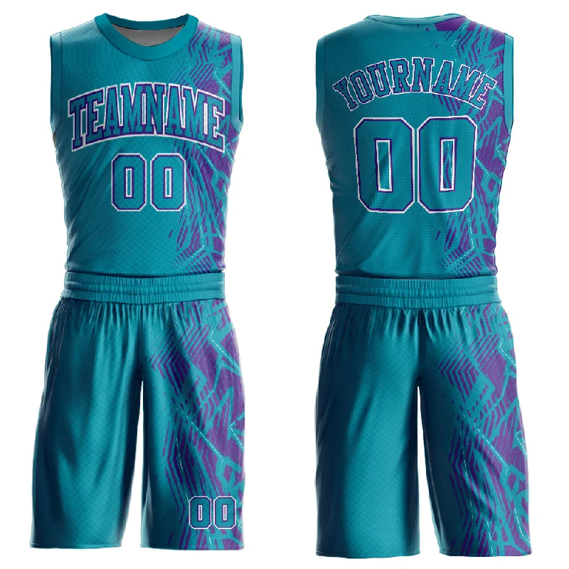 Basketball Jersey for Minor League-Custom Teal Purple-White Round Neck Sublimation Basketball Suit Jersey