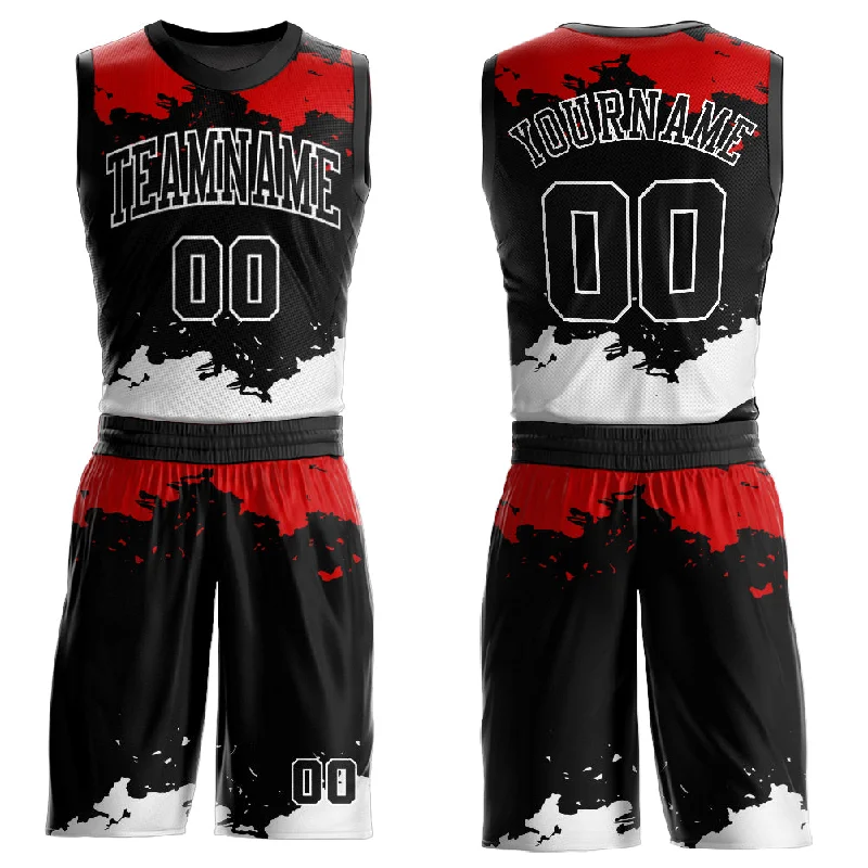 Custom Basketball Jersey for Special Occasions-Custom Black Red-White Round Neck Sublimation Basketball Suit Jersey