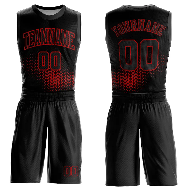 Basketball Jersey for College Teams-Custom Black Red Round Neck Sublimation Basketball Suit Jersey