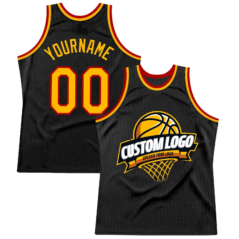 Personalized Basketball Jersey for Women-Custom Black Gold-Red Authentic Throwback Basketball Jersey