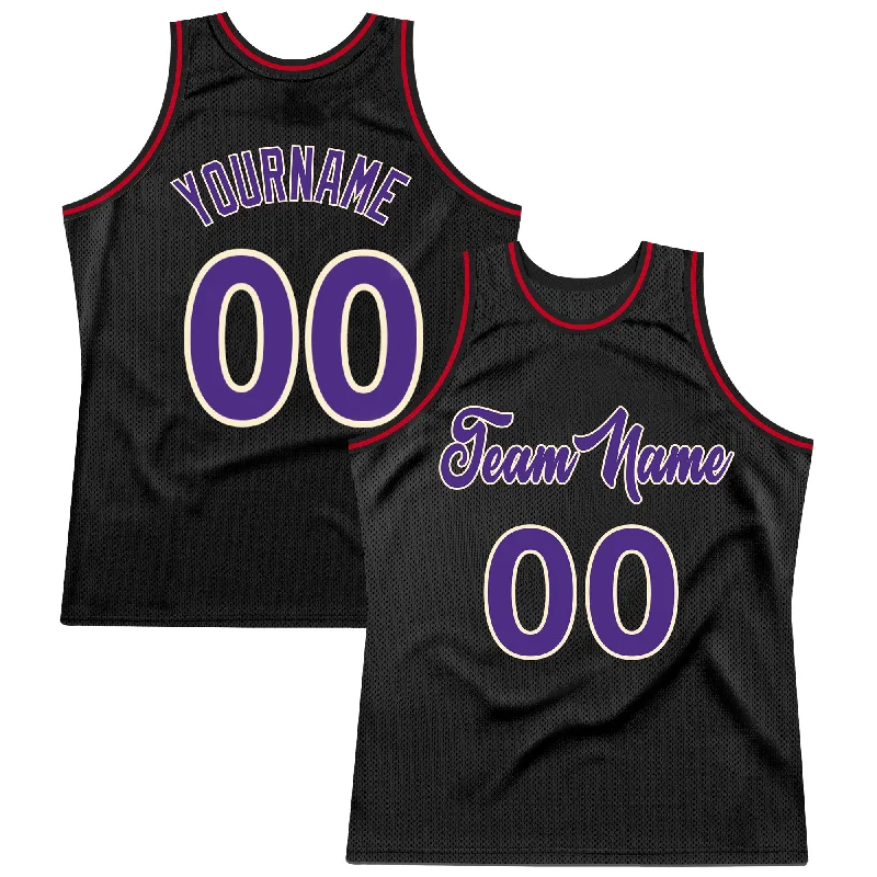 Basketball Jersey for Casual Wear-Custom Black Purple-Red Authentic Throwback Basketball Jersey