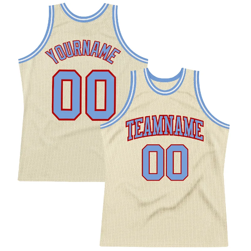 Authentic Basketball Jersey-Custom Cream Light Blue-Red Authentic Throwback Basketball Jersey