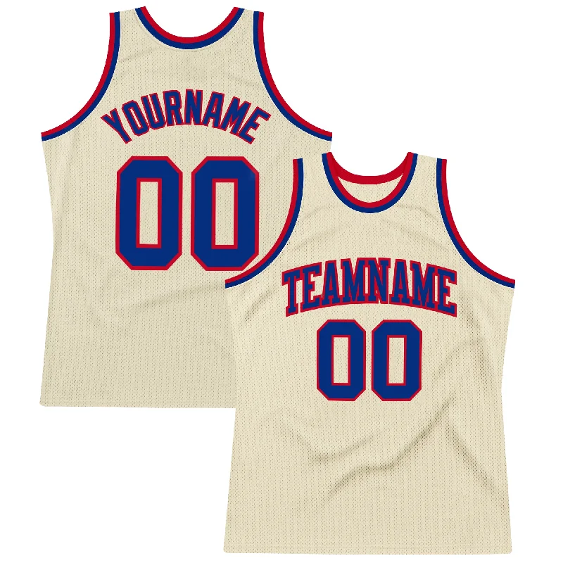 Basketball Jersey for Summer Leagues-Custom Cream Royal-Red Authentic Throwback Basketball Jersey