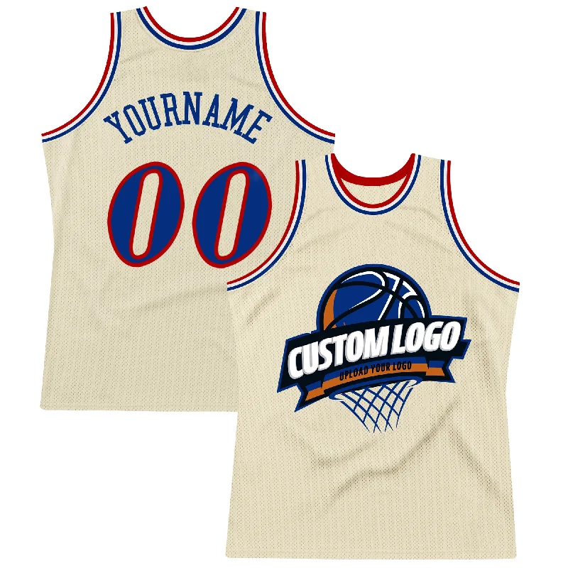 Personalized Basketball Jersey-Custom Cream Royal Red-White Authentic Throwback Basketball Jersey