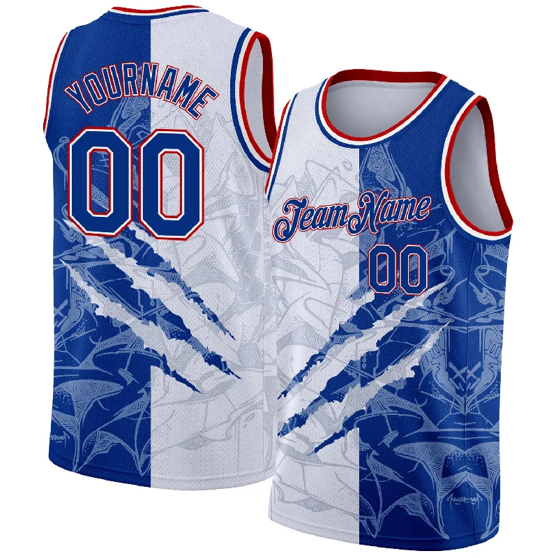 Basketball Jersey for Sports Enthusiasts-Custom Graffiti Pattern Royal-Red 3D Scratch Authentic Basketball Jersey