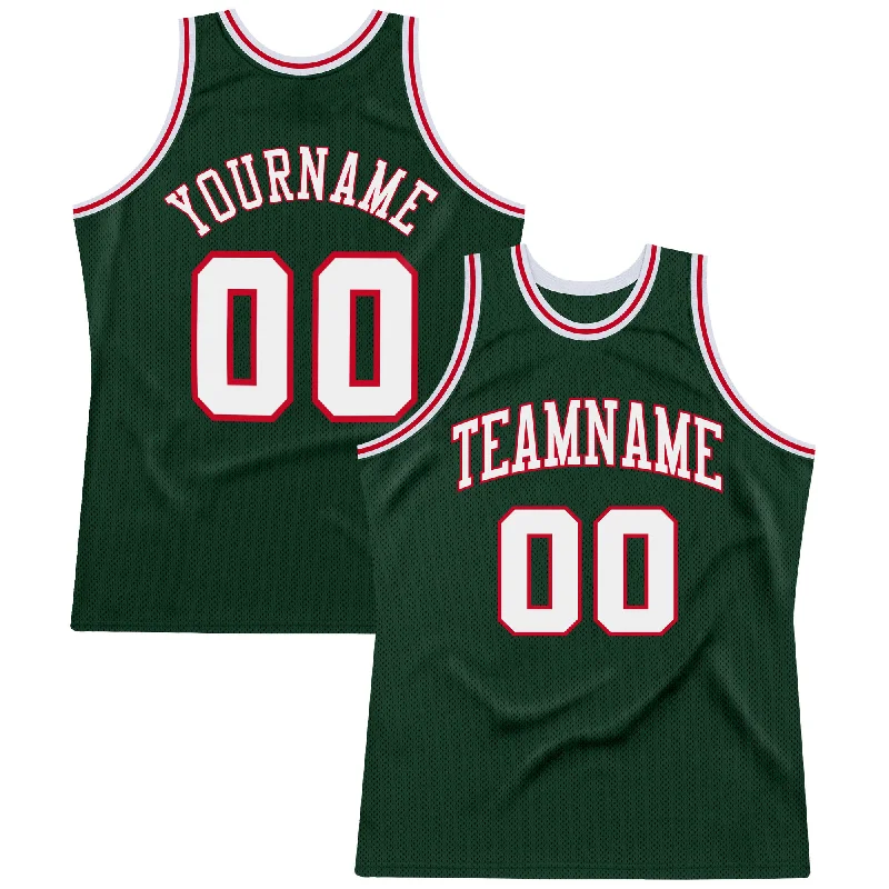 Custom Basketball Jersey with Logo Design-Custom Hunter Green White-Red Authentic Throwback Basketball Jersey