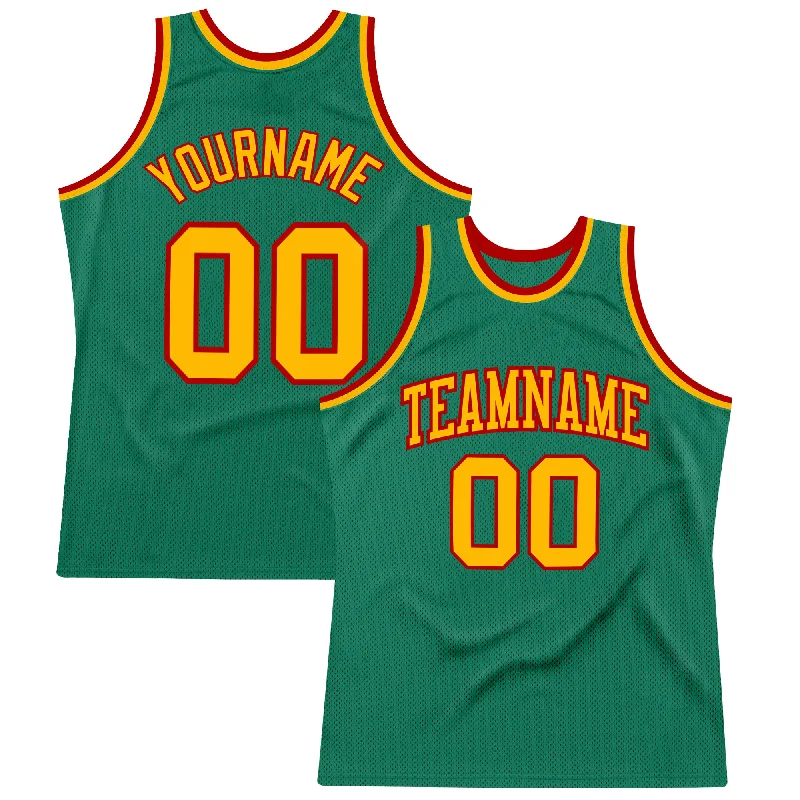 NBA Basketball Jersey-Custom Kelly Green Gold-Red Authentic Throwback Basketball Jersey