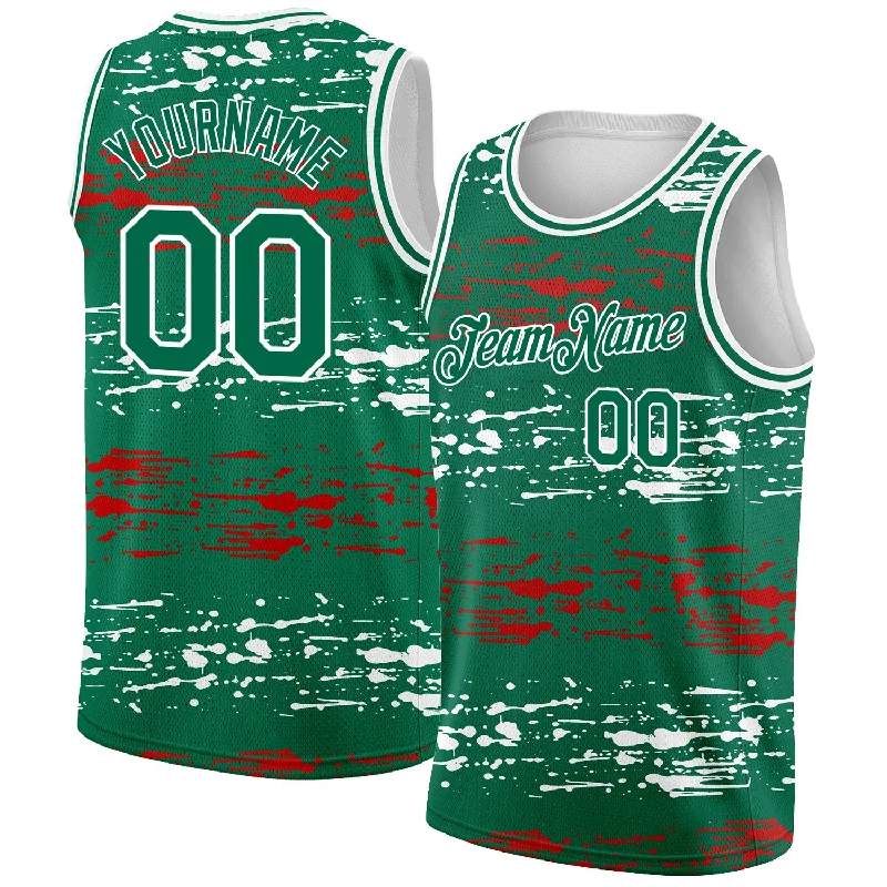 Basketball Jersey with Mesh Sleeves-Custom Kelly Green-Red-White 3D Mexico Authentic Basketball Jersey