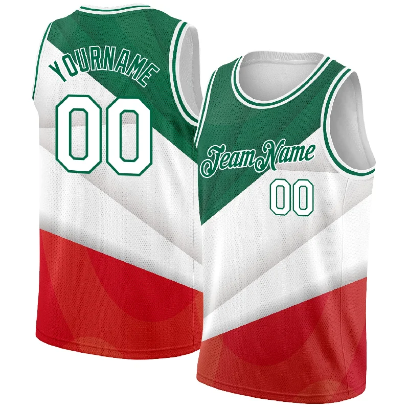 Embroidered Basketball Jersey-Custom Kelly Green White-Red 3D Mexico Authentic Basketball Jersey