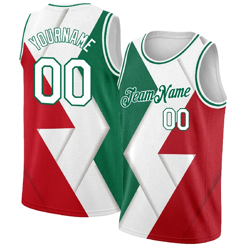 Basketball Jersey for Basketball Clubs-Custom Kelly Green White-Red 3D Mexico Authentic Basketball Jersey