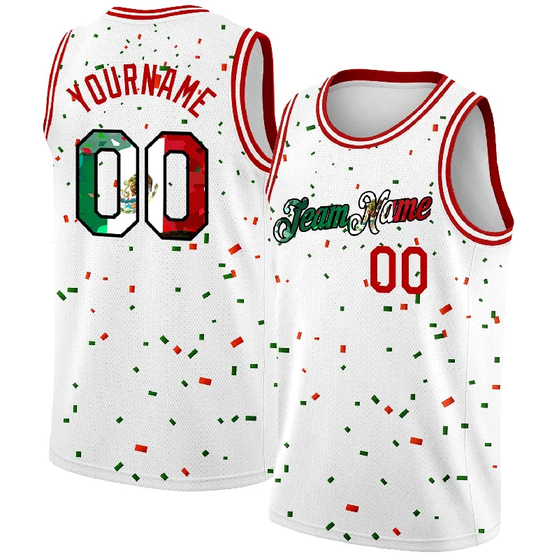 Basketball Jersey with Custom Design-Custom White Mexican Flag Red-Kelly Green-Black 3D Authentic Basketball Jersey