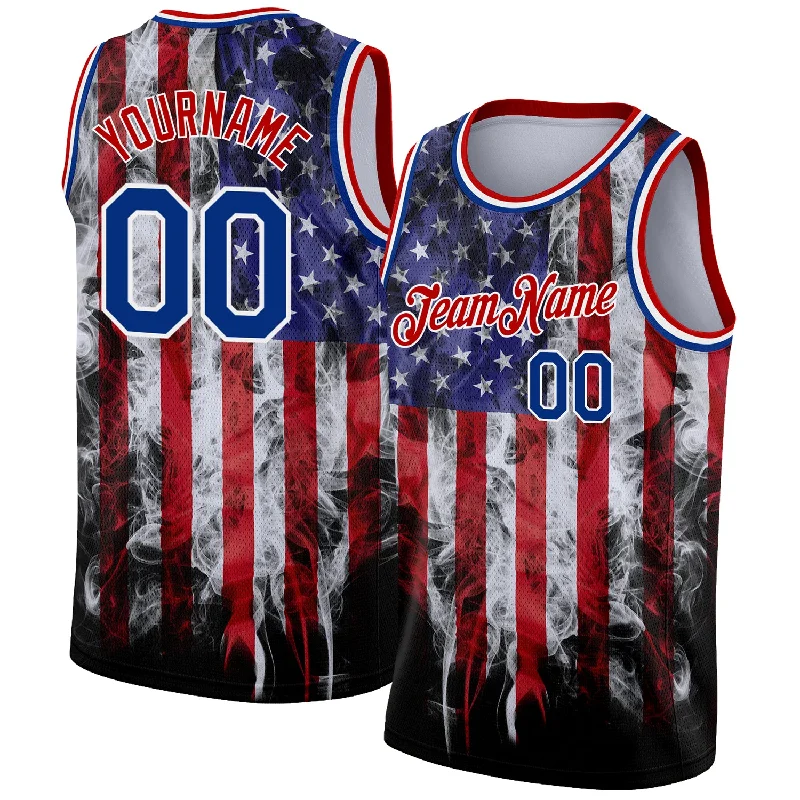 Basketball Jersey for Basketball Clubs-Custom White Royal-Red 3D American Flag Fashion Authentic Basketball Jersey