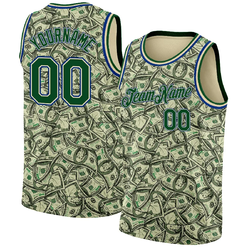 Custom Basketball Jersey with Player Details-Custom Cream Green-Royal 3D Pattern Design Dollar Authentic Basketball Jersey