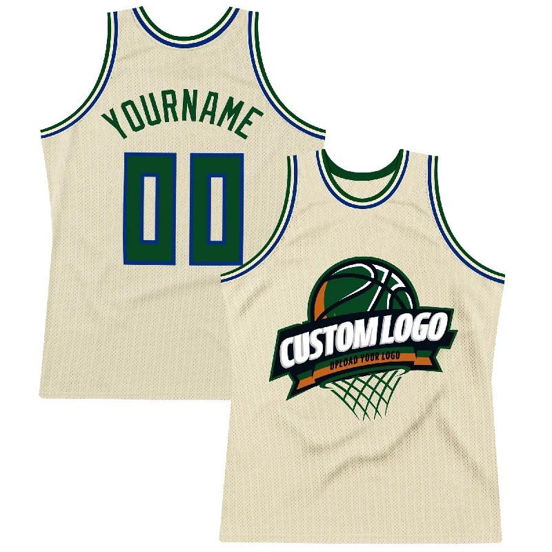 Basketball Jersey for Gym Teams-Custom Cream Green-Royal Authentic Throwback Basketball Jersey