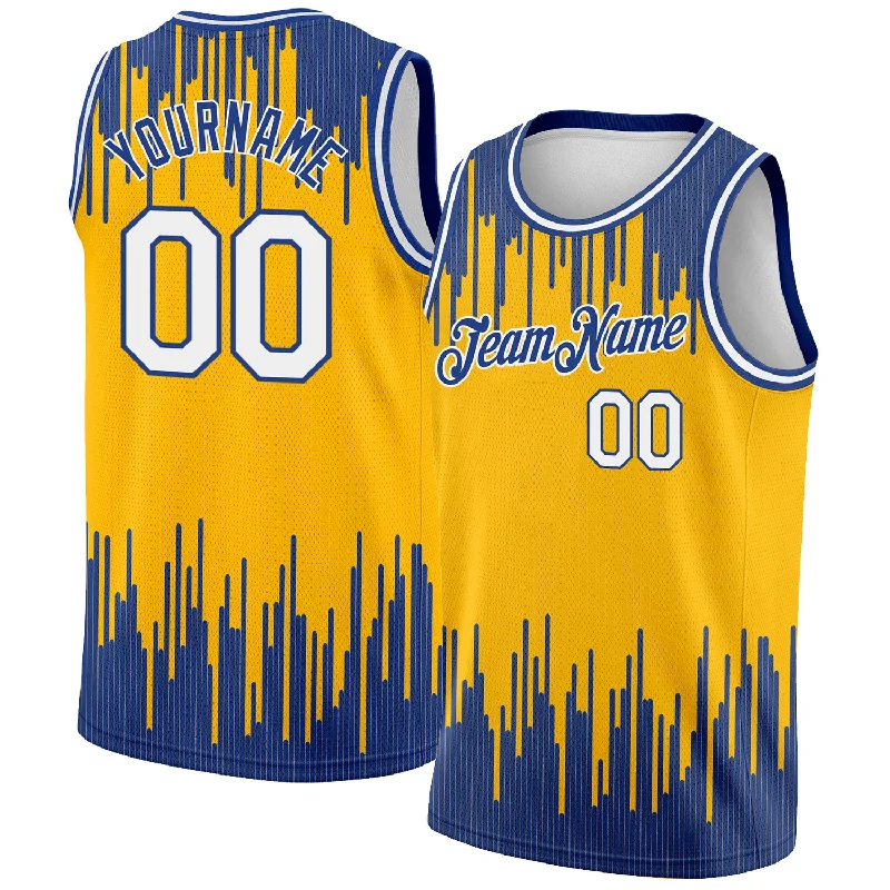 Cheap Basketball Jersey-Custom Gold White-Royal Abstract Vertical Lines Authentic City Edition Basketball Jersey