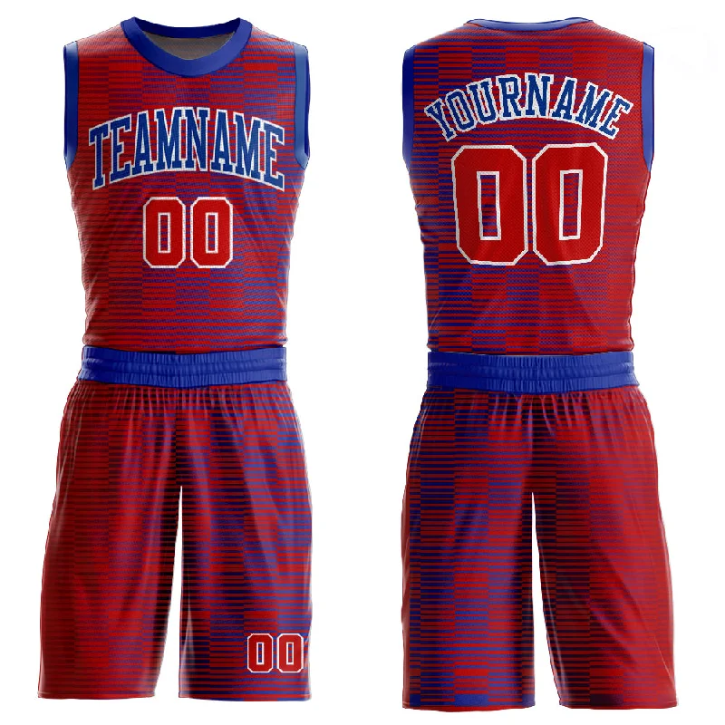 Basketball Jersey with Custom Patches-Custom Red Red-Royal Round Neck Sublimation Basketball Suit Jersey