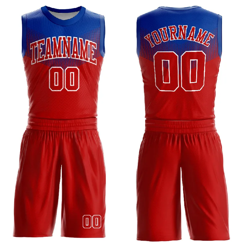 Retro Custom Basketball Jersey-Custom Red Royal-White Round Neck Sublimation Basketball Suit Jersey